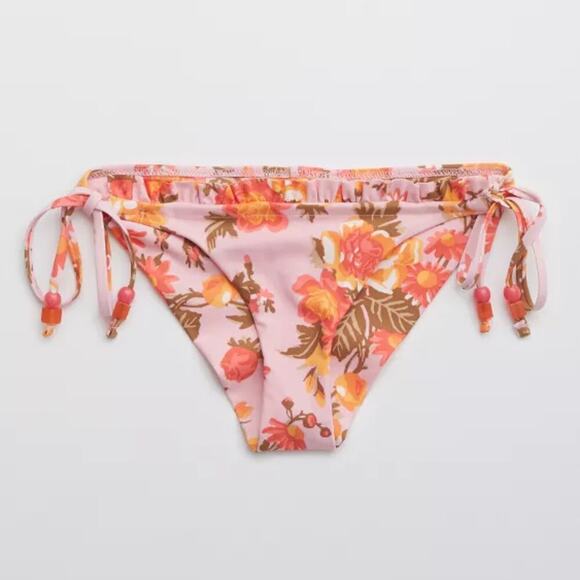 Aerie Printed Ruffle Tie Cheekier Bikini Bottom in Country Pink Size S NWT - Picture 3 of 12